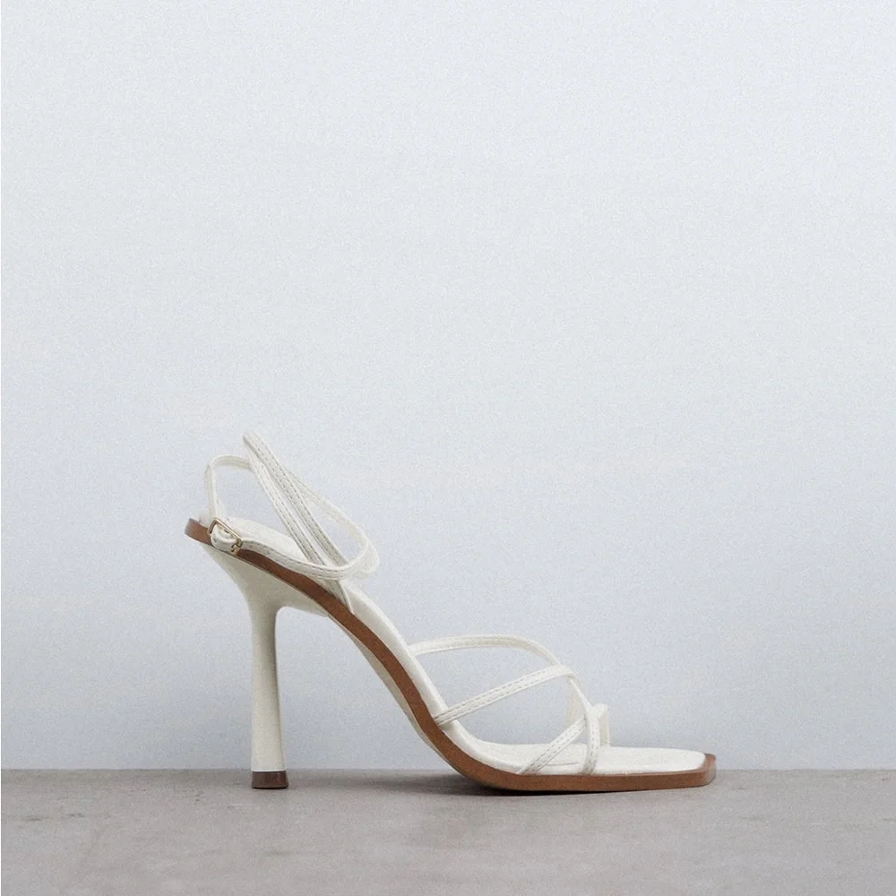 Zara strap heeled white sandals size 6.5